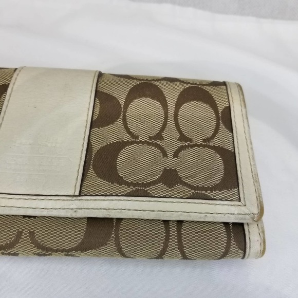 Coach Brown Signature Wallet Long Flap Front Jacquard Logo C Leather Ivory - Picture 4 of 12